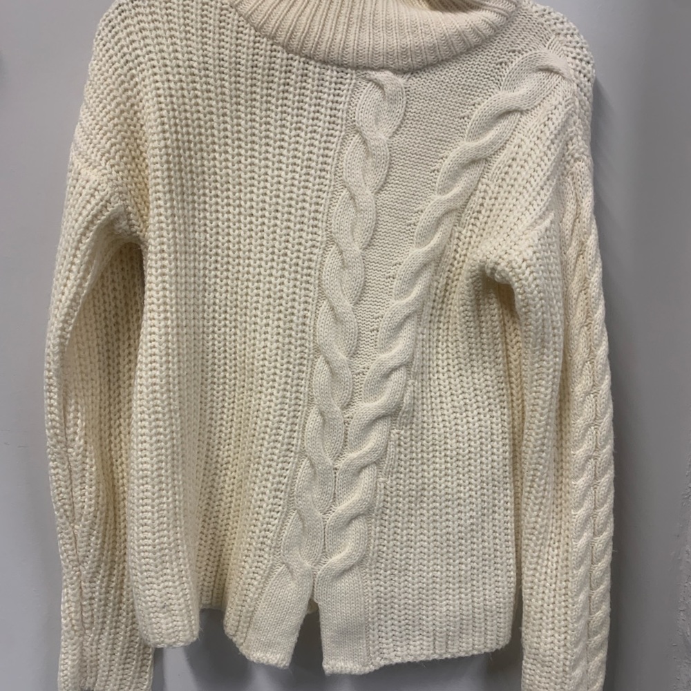 Poof! Cream Cable Turtleneck Sweater
